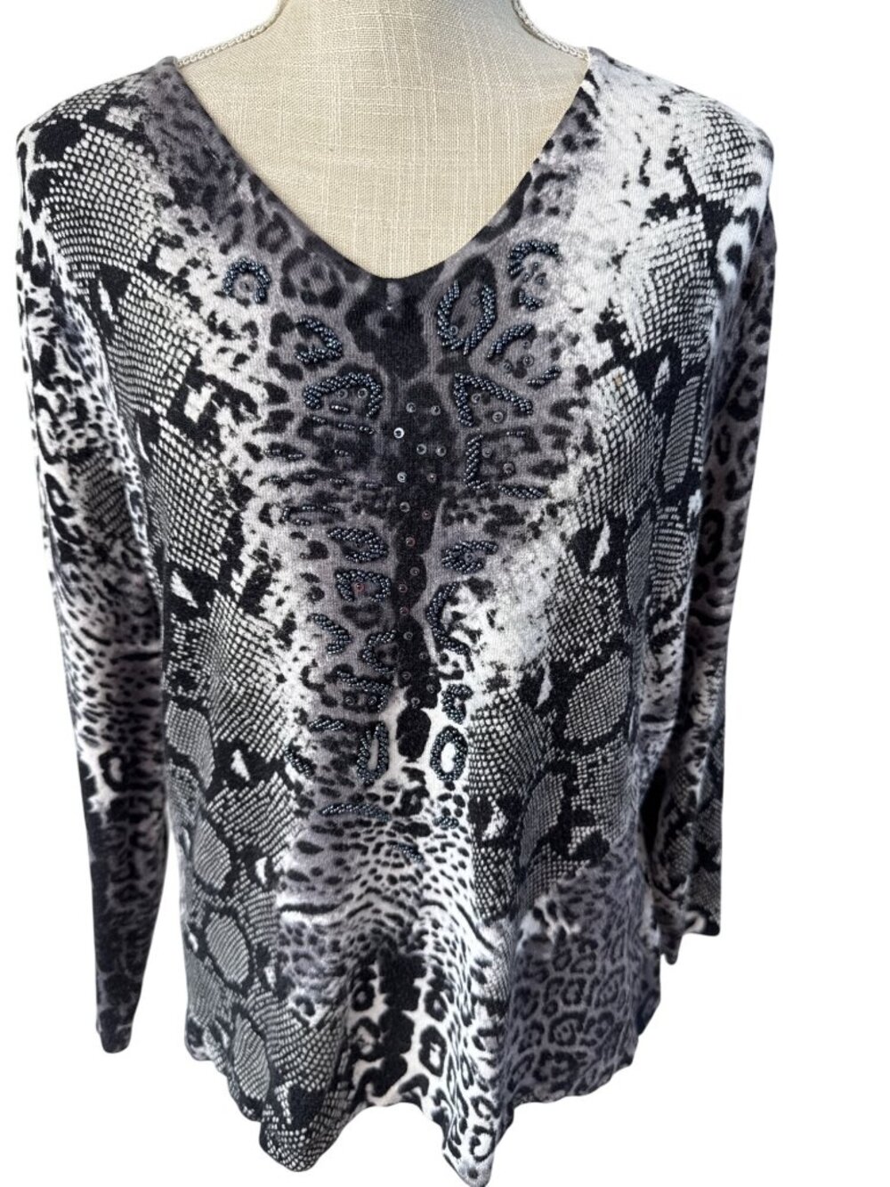 Pierri Animal Print V-Neck Long Sleeve New York size 1X